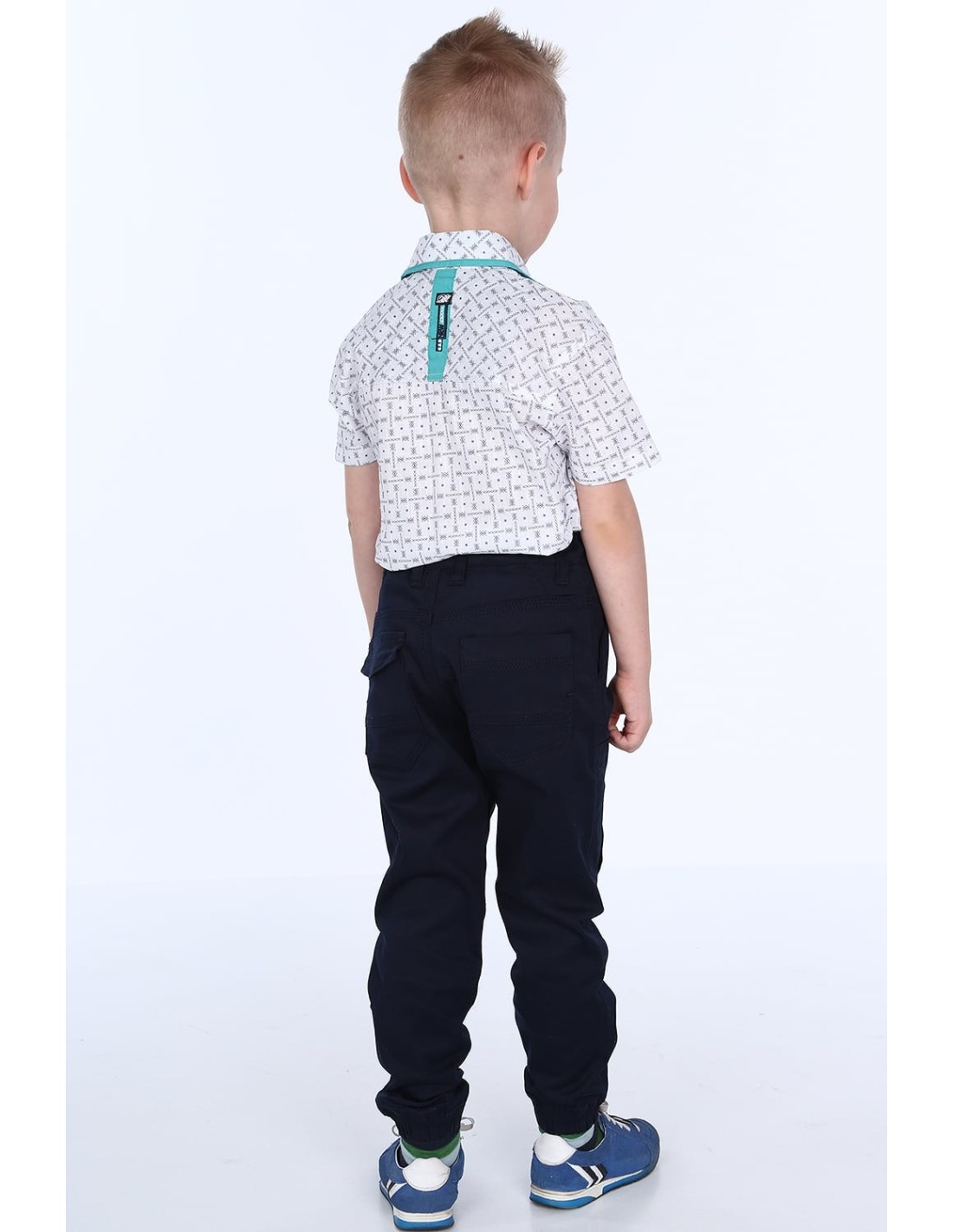 Boys\' trousers with elastic bands, navy blue NDZ105 - Online store - Boutique